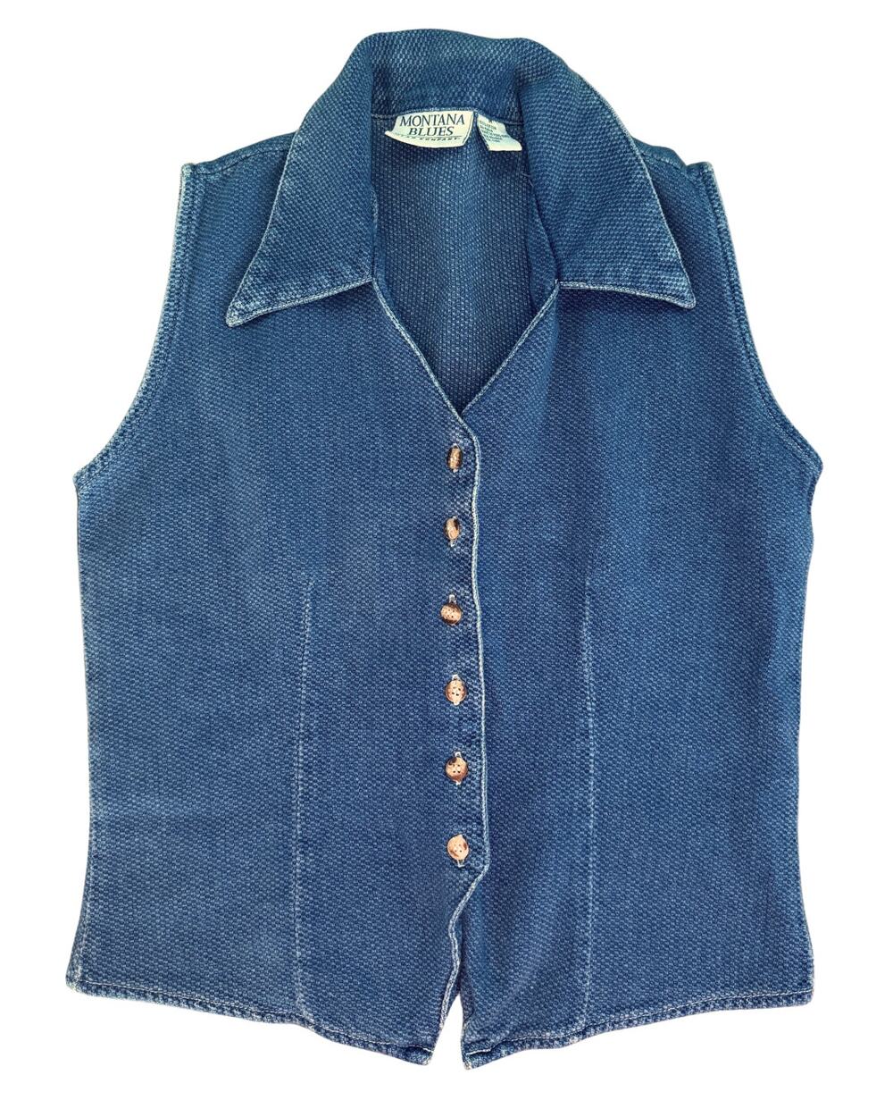 Vintage 90s Montana Blues Denim Vest Women’s Medium Jean Button Front Western